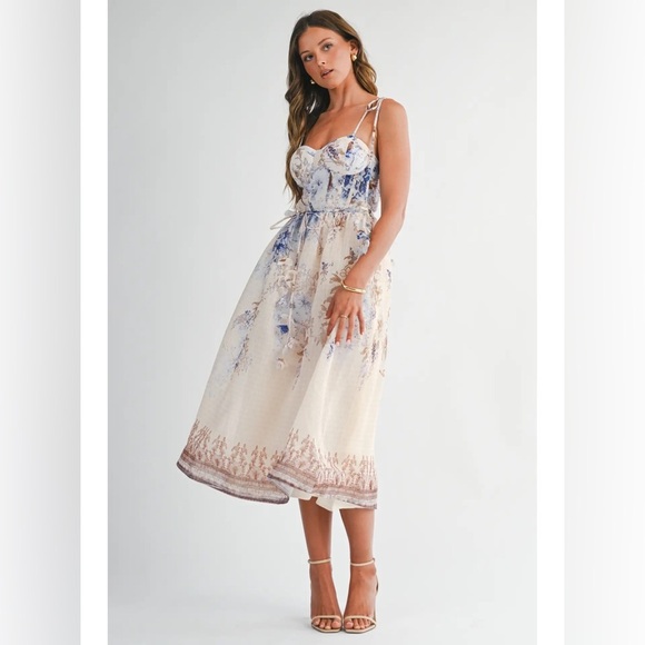 Endless Blu Floral Chiffon Tie-Strap Midi Dress - Picture 4 of 6